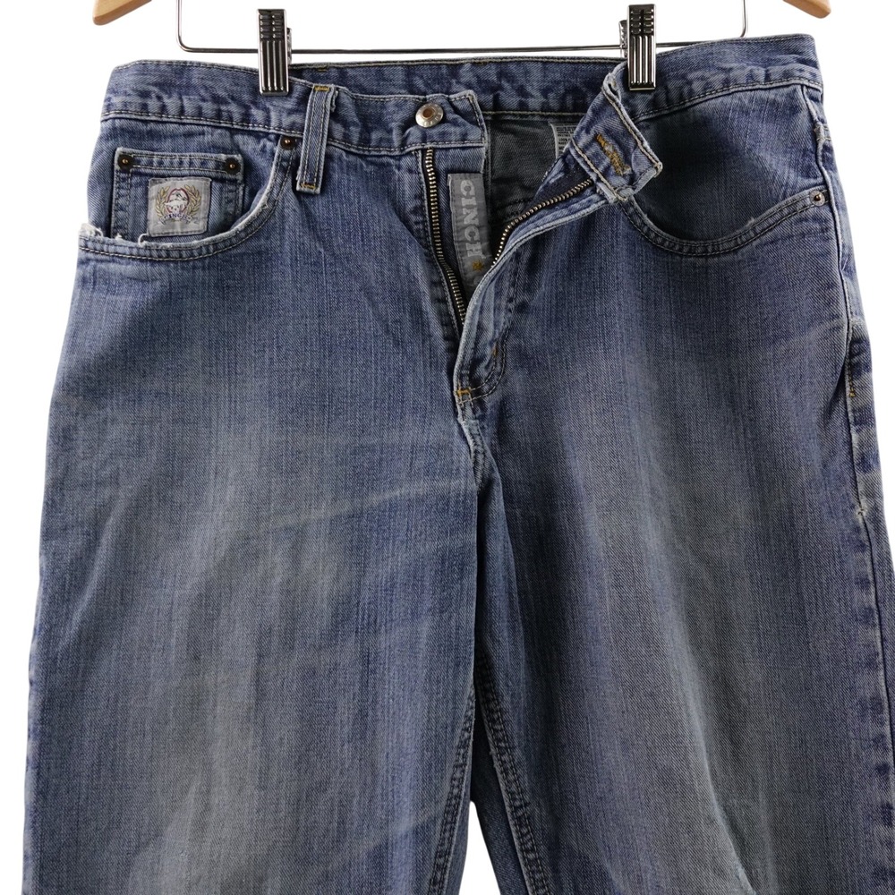 Cinch Mens Jeans Size 32x34 Blue Denim‎ Relaxed Fit Distressed Knee